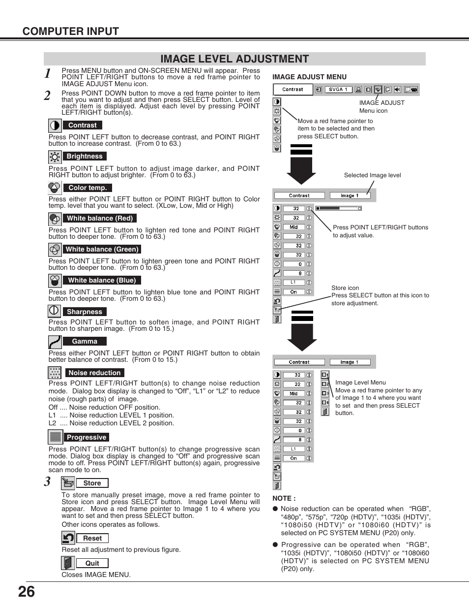 Computer input, Image level adjustment | Christie Digital Systems 38-VIV210-01 User Manual | Page 26 / 44