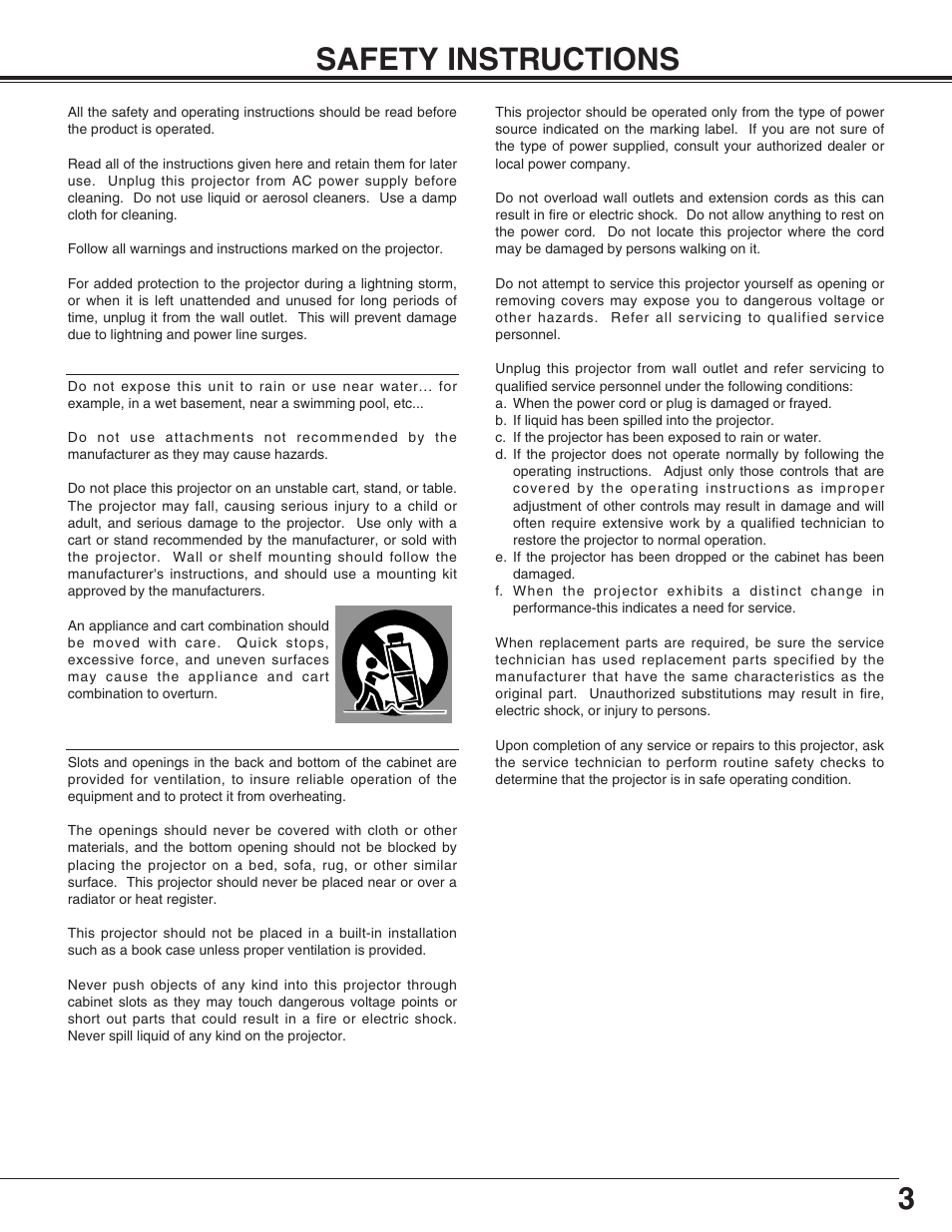 3safety instructions | Christie Digital Systems 38-VIV210-01 User Manual | Page 3 / 44