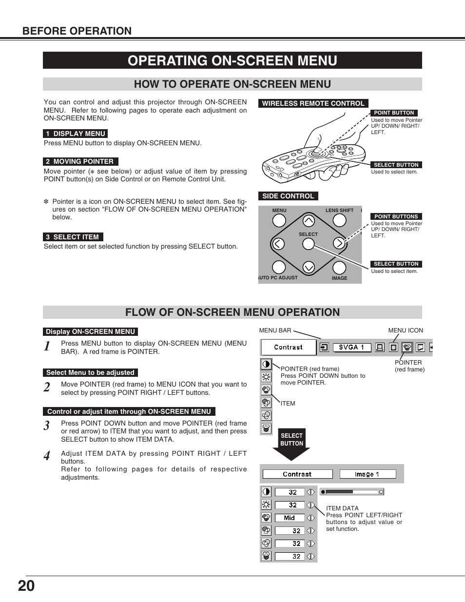 Operating on-screen menu | Christie Digital Systems 38-VIV402-01 User Manual | Page 20 / 56