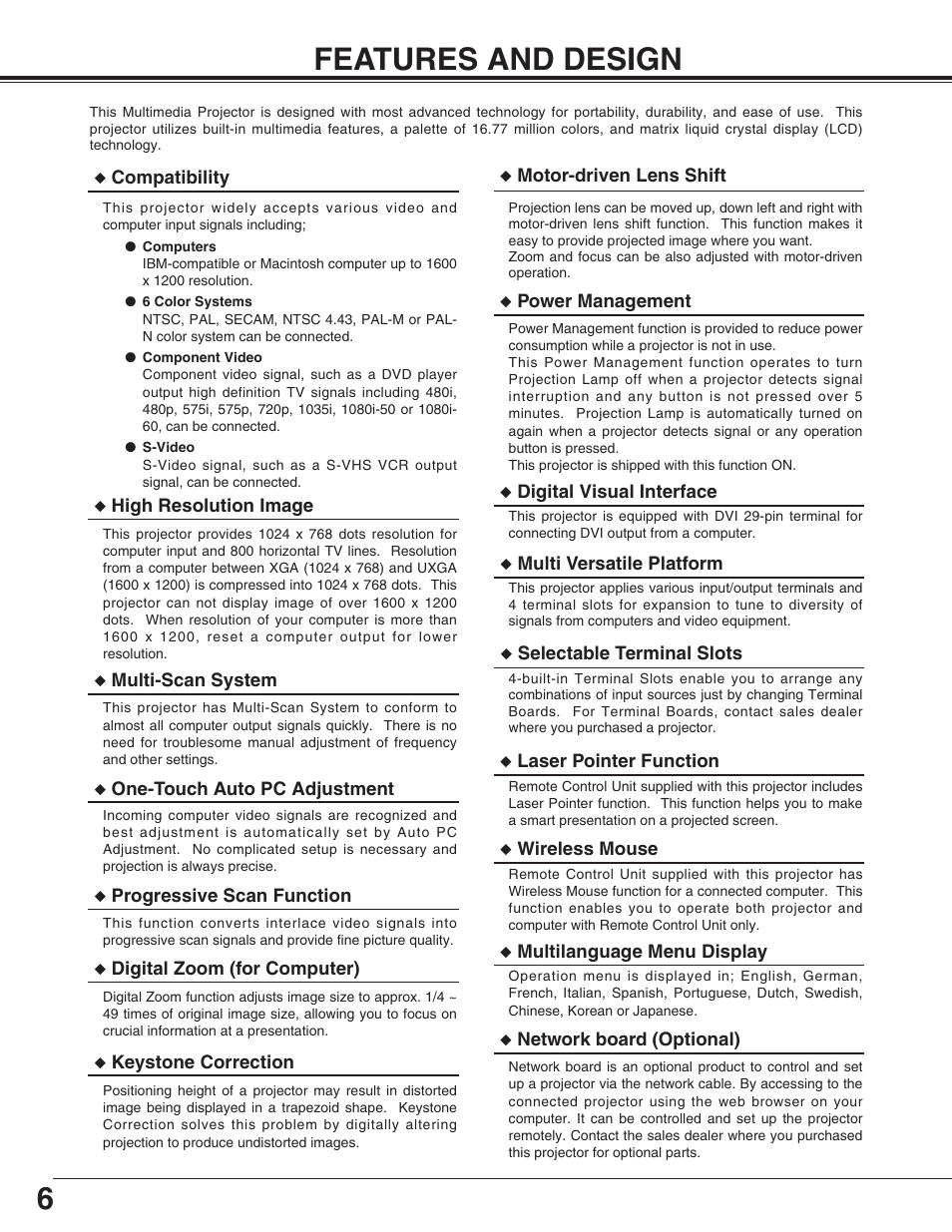 6features and design | Christie Digital Systems 38-VIV402-01 User Manual | Page 6 / 56