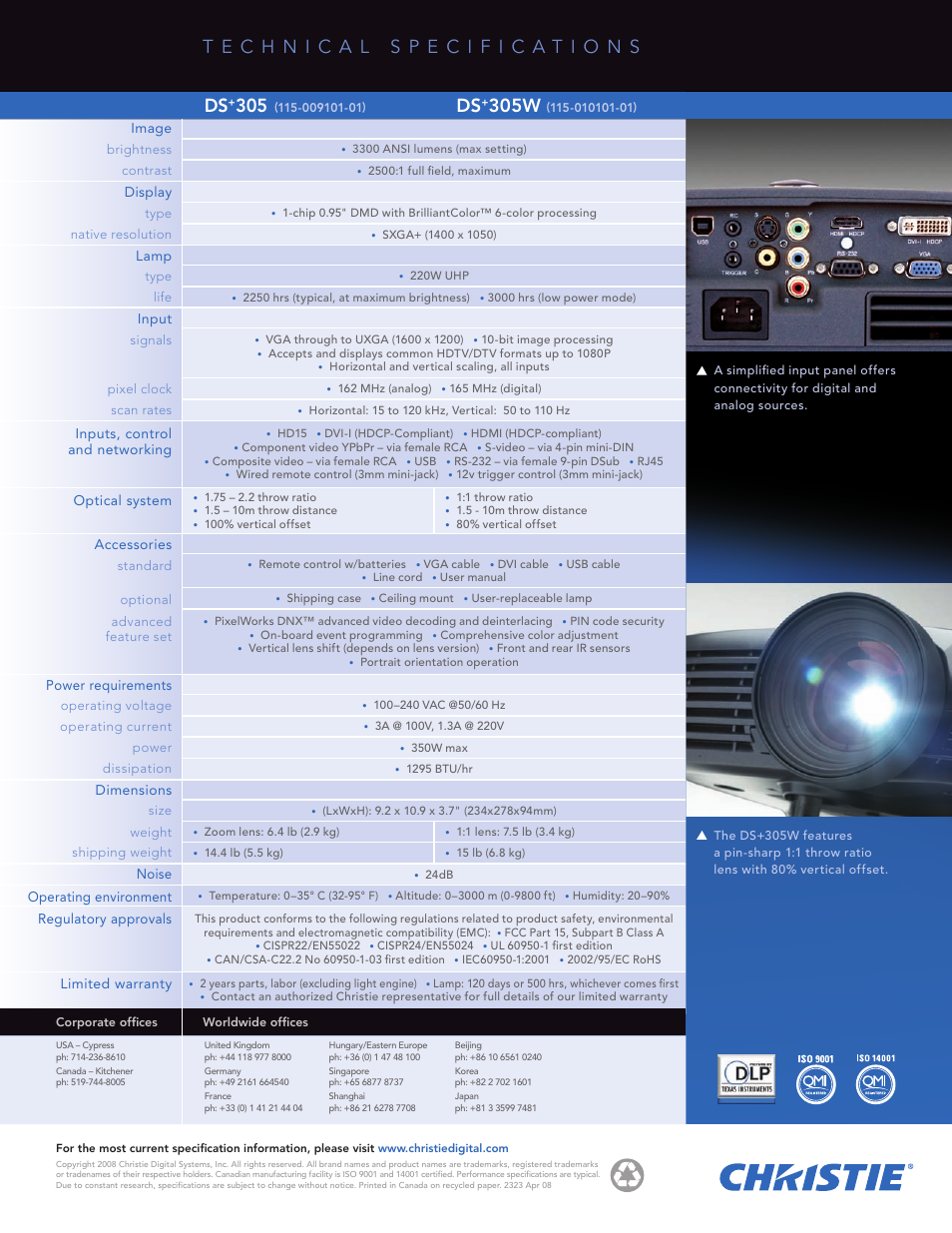 305w | Christie Digital Systems DS+305W User Manual | Page 2 / 2