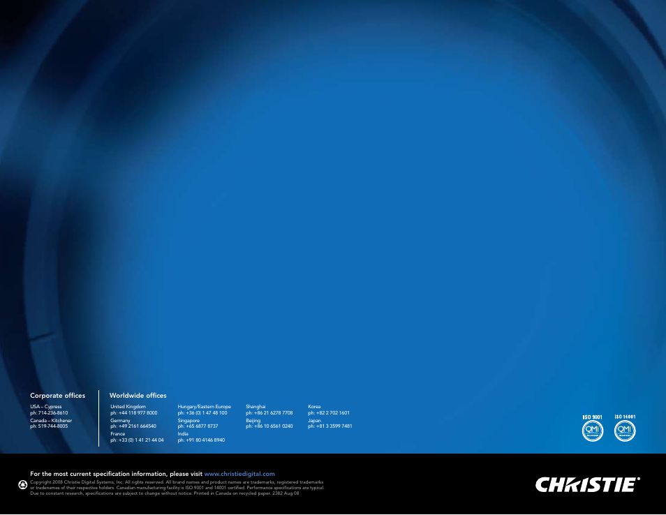 Christie Digital Systems M Series User Manual | Page 12 / 12