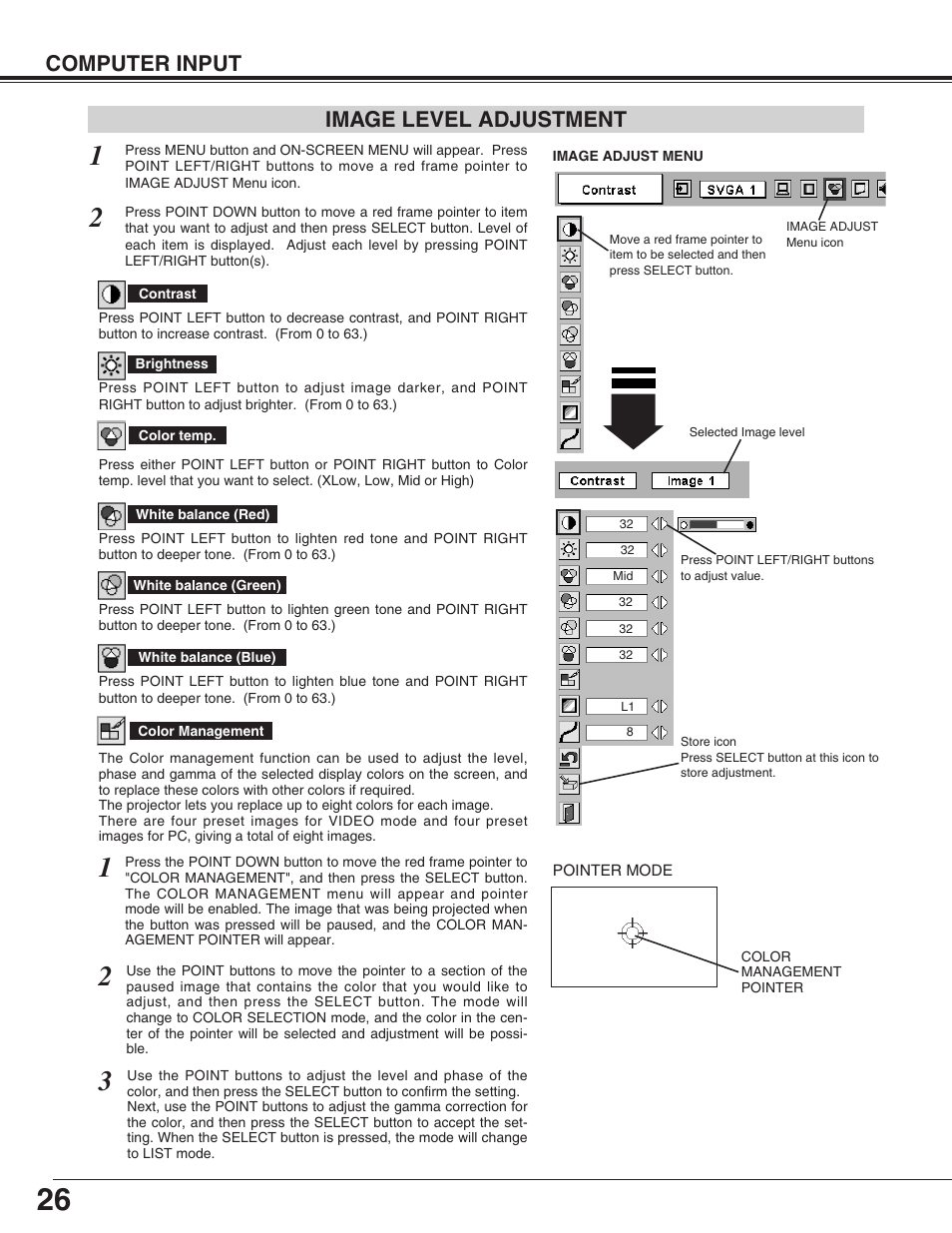 Computer input, Image level adjustment | Christie Digital Systems 38-VIV212 User Manual | Page 26 / 44