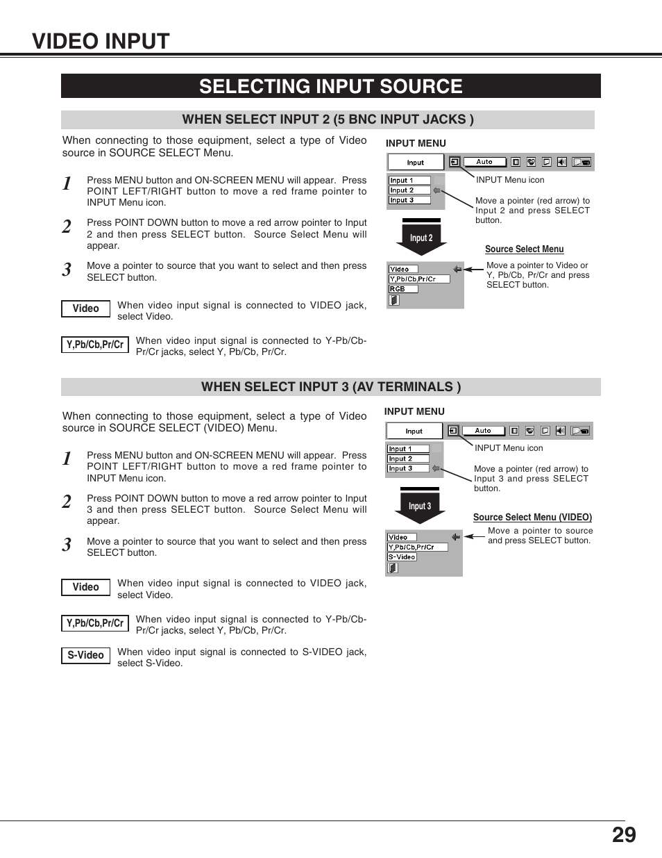 29 video input, Selecting input source | Christie Digital Systems 38-VIV212 User Manual | Page 29 / 44