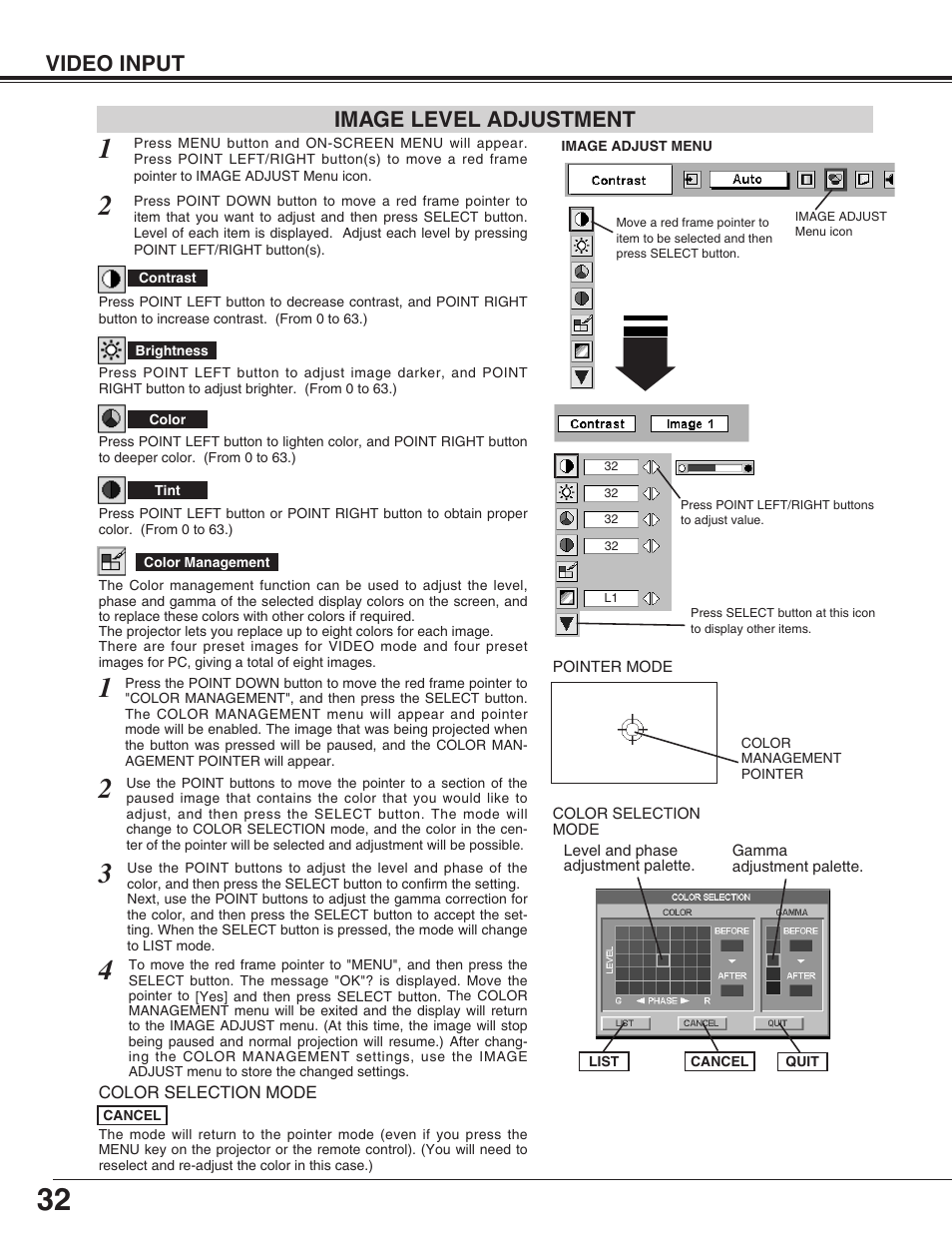 Video input, Image level adjustment | Christie Digital Systems 38-VIV212 User Manual | Page 32 / 44