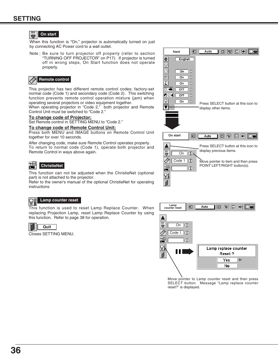 Setting | Christie Digital Systems 38-VIV212 User Manual | Page 36 / 44