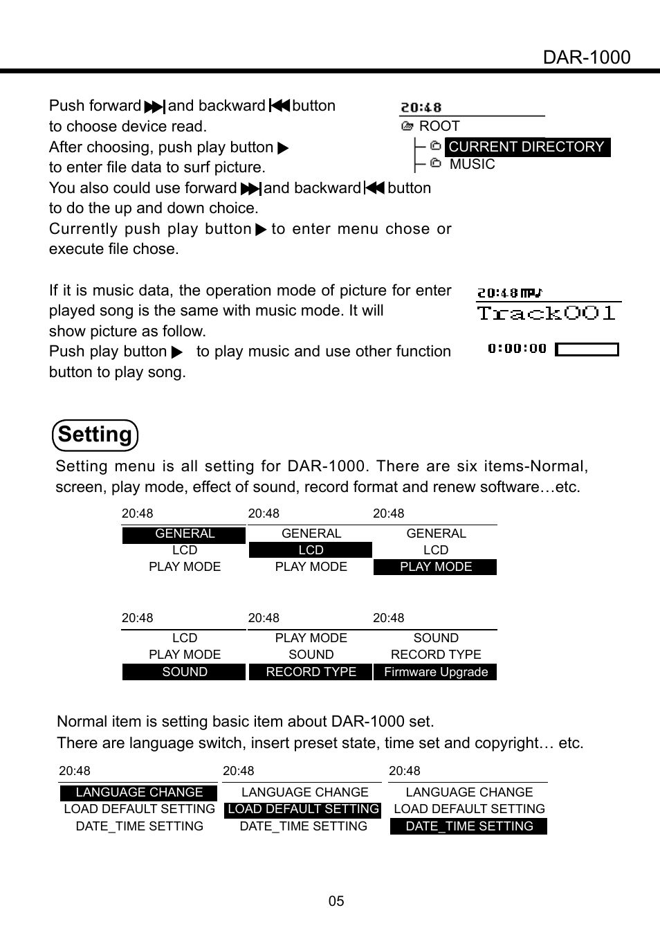 Setting, Dar-1000 | SENRUN DAR-1000 User Manual | Page 6 / 10