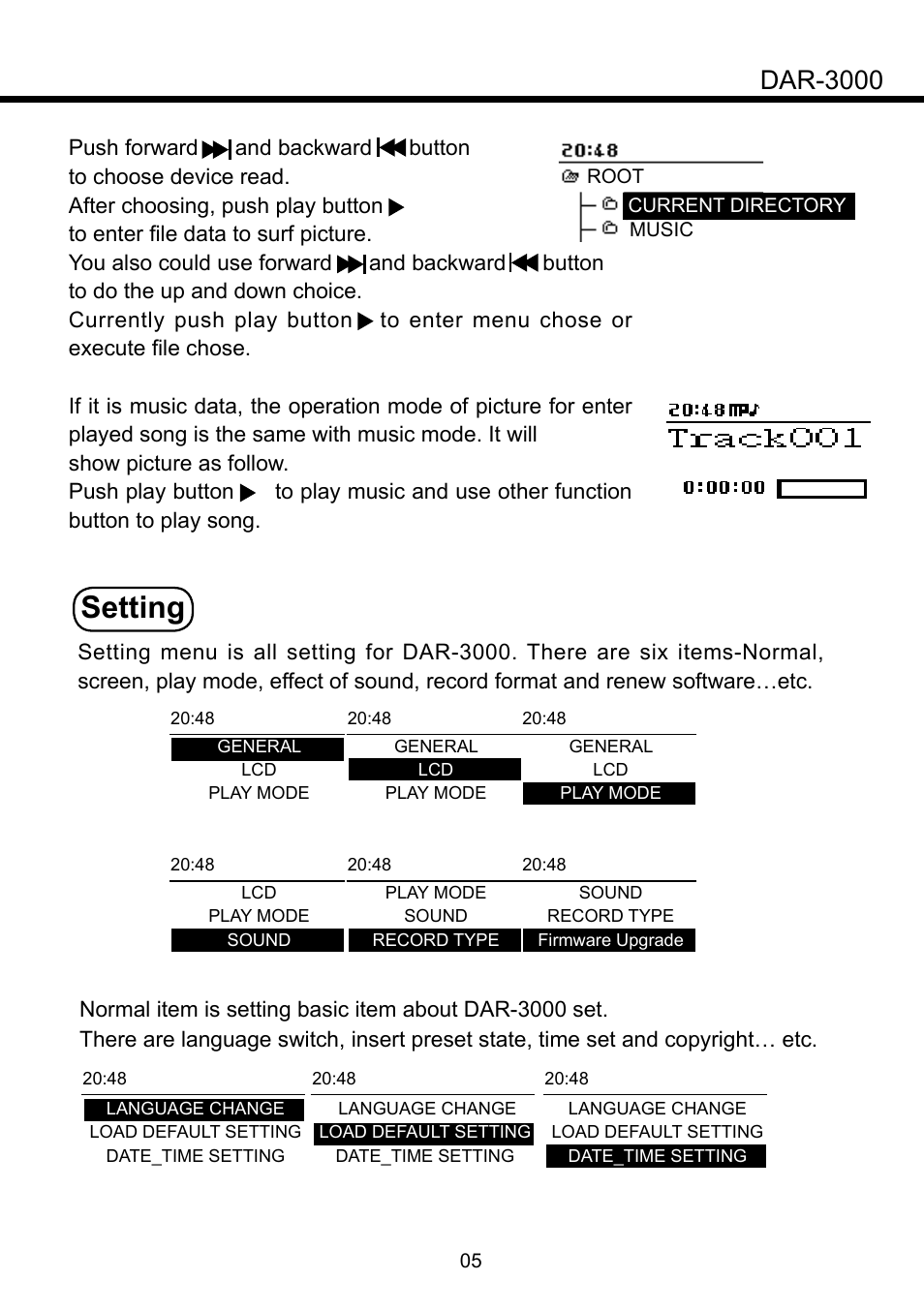 Setting, Dar-3000 | SENRUN DAR-3000 User Manual | Page 6 / 10
