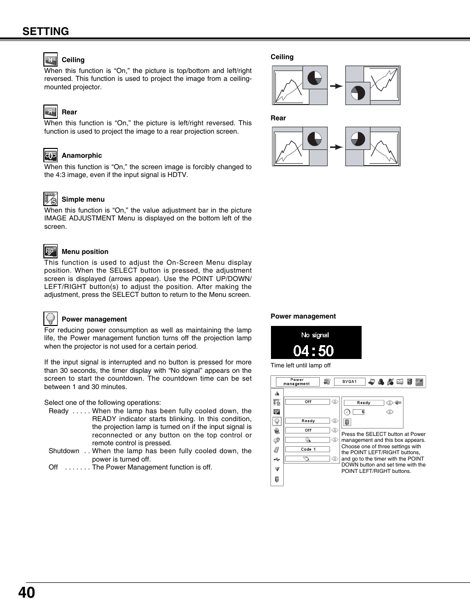 Setting | Christie Digital Systems 103-008100-01 User Manual | Page 40 / 62