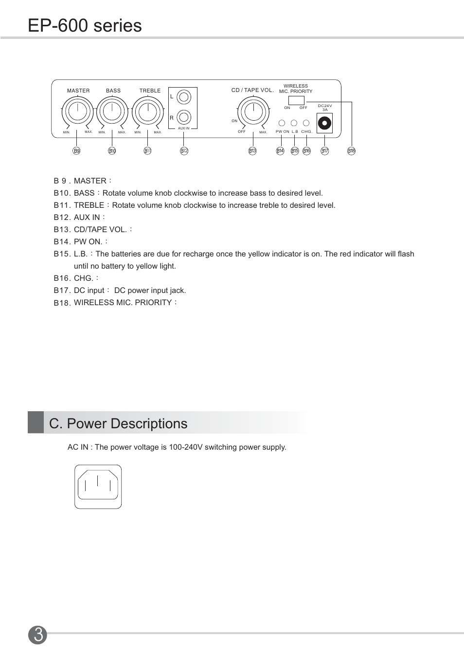 Ep-600 series, C. power descriptions | SENRUN EP-600 User Manual | Page 6 / 16