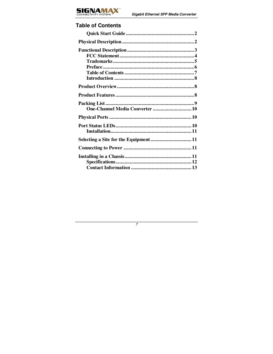 Signamax 1000BaseT/SX/LX to 1000BaseSX/LX Converters User Manual | Page 7 / 13