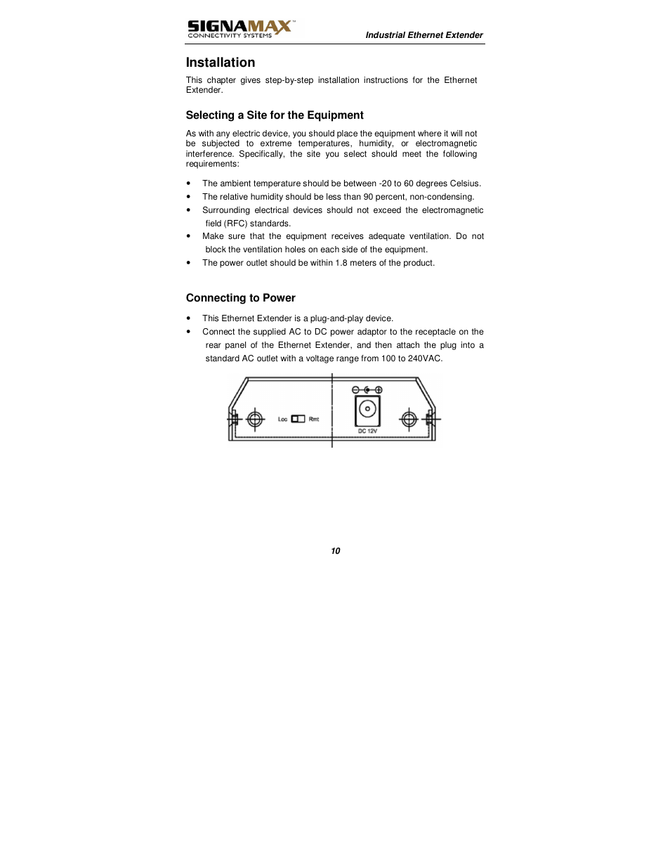 Installation | Signamax 10/100BaseT/TX Ethernet Extender Media Converter User Manual | Page 10 / 14