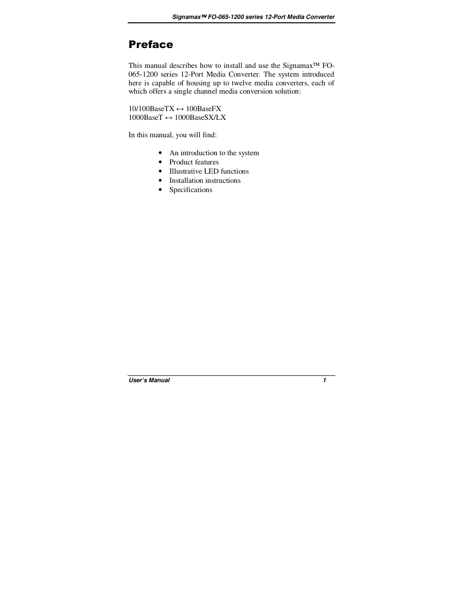 Preface | Signamax 12-Channel 100BaseFX Rack Mount Компьютерные Аксессуары User Manual | Page 3 / 14