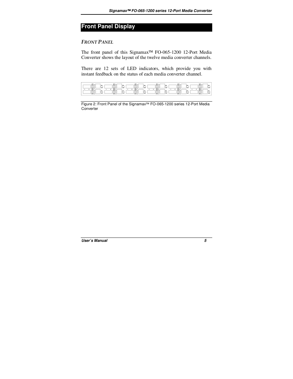 Front panel display | Signamax 12-Channel 100BaseFX Rack Mount Компьютерные Аксессуары User Manual | Page 7 / 14
