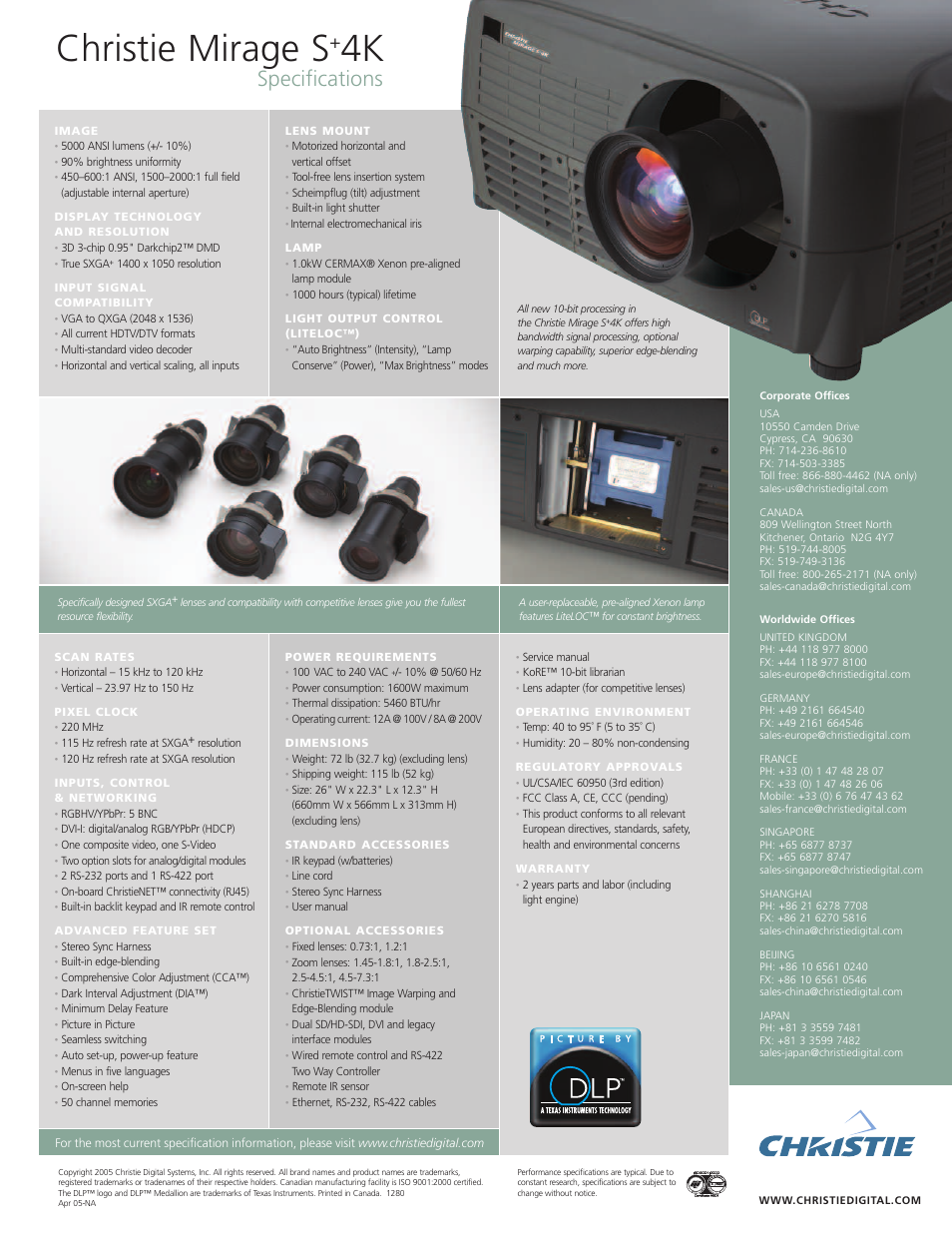 Christie mirage s, Specifications | Christie S+ 4K User Manual | Page 2 / 2