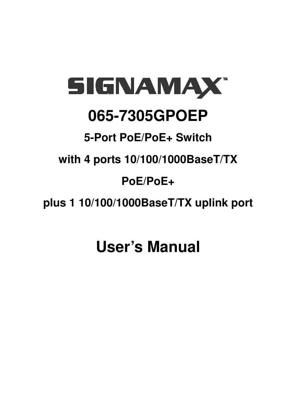 Signamax 5-Port 10/100/1000BaseT/TX PoE+ Switch with 4 PoE+ Ports User Manual | 6 pages