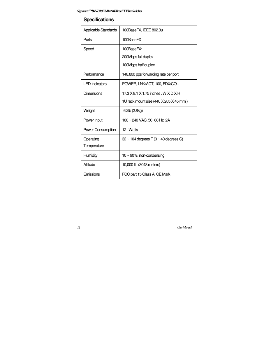 Signamax 8-Port 100BaseFX Fiber Unmanaged Switches User Manual | Page 14 / 16