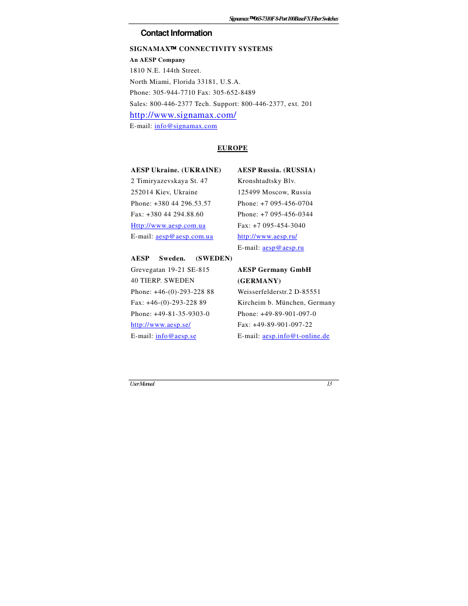 Signamax 8-Port 100BaseFX Fiber Unmanaged Switches User Manual | Page 15 / 16