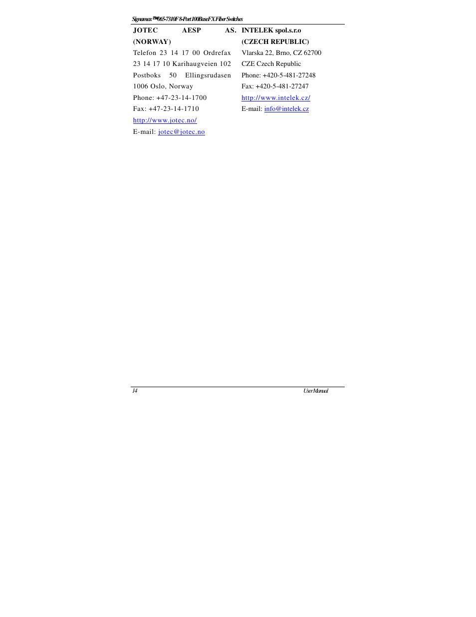 Signamax 8-Port 100BaseFX Fiber Unmanaged Switches User Manual | Page 16 / 16