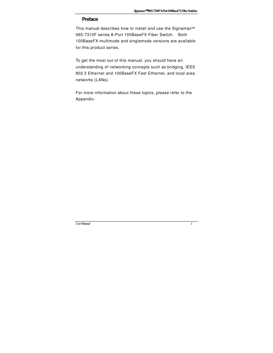 Preface | Signamax 8-Port 100BaseFX Fiber Unmanaged Switches User Manual | Page 3 / 16