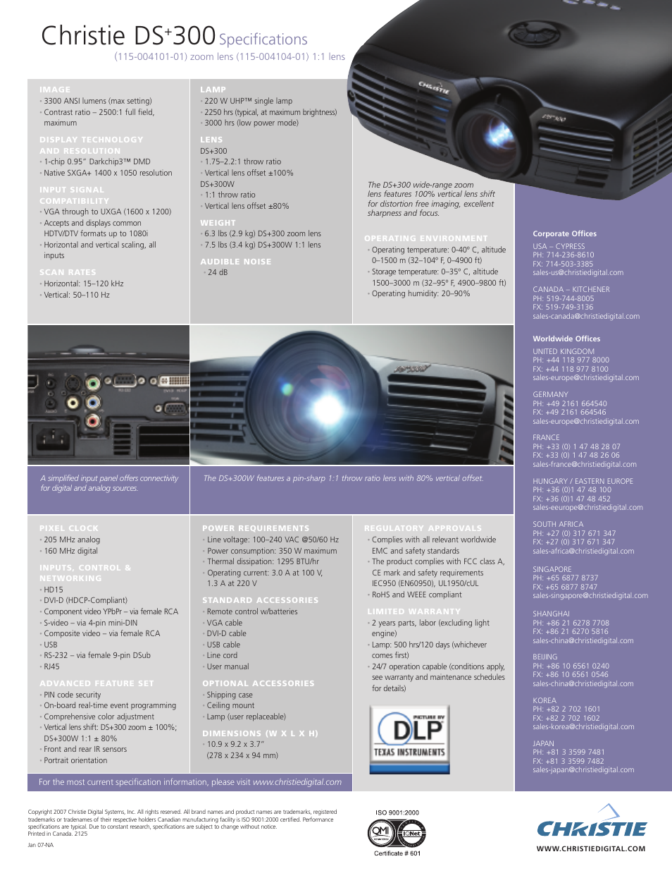 Christie ds, Specifications | Christie Digital Systems Christie DS+300 User Manual | Page 2 / 2