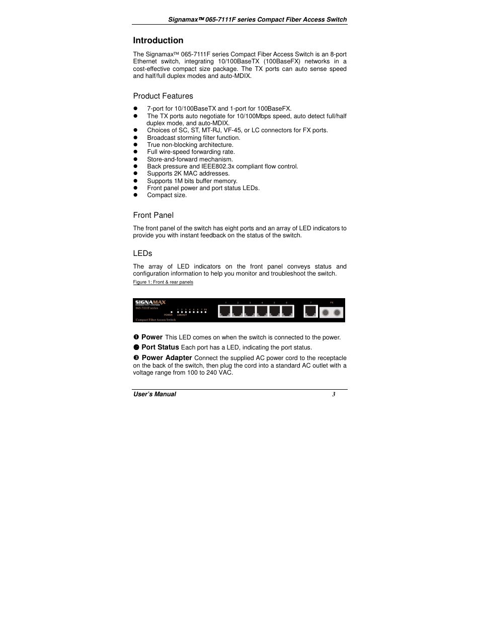 Introduction | Signamax 7-Port 10/100 Unmanaged Switch + 1-Port 100BaseFX User Manual | Page 5 / 8