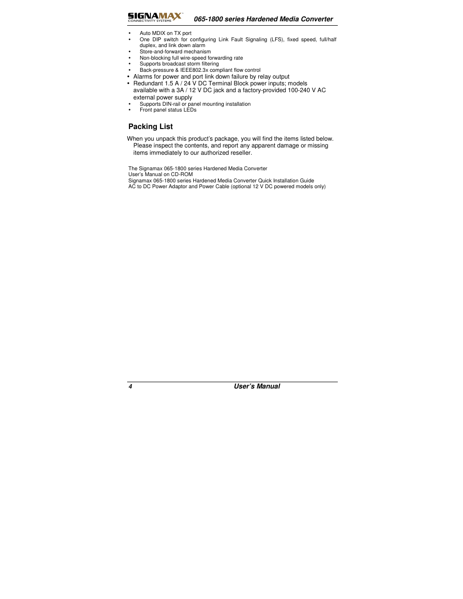 Packing list | Signamax 10/100 to 100FX Industrial DIN-Rail Mount Компьютерные Аксессуары User Manual | Page 4 / 12