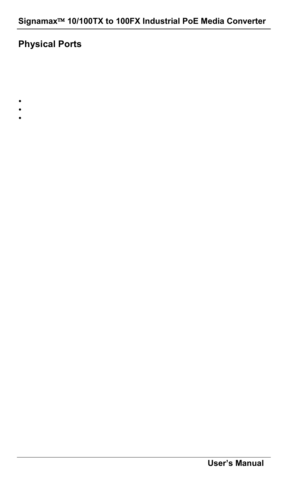 Physical ports, Hysical, Orts | Signamax 10/100 to 100FX PoE+ PSE DIN-Rail Mount Hardened Компьютерные Аксессуары User Manual | Page 10 / 16