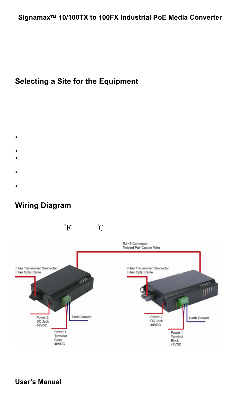 Installation, Selecting a site for the equipment, Wiring diagram | Nstallation, Electing a, Ite for the, Quipment, Iring, Iagram | Signamax 10/100 to 100FX PoE+ PSE DIN-Rail Mount Hardened Компьютерные Аксессуары User Manual | Page 11 / 16