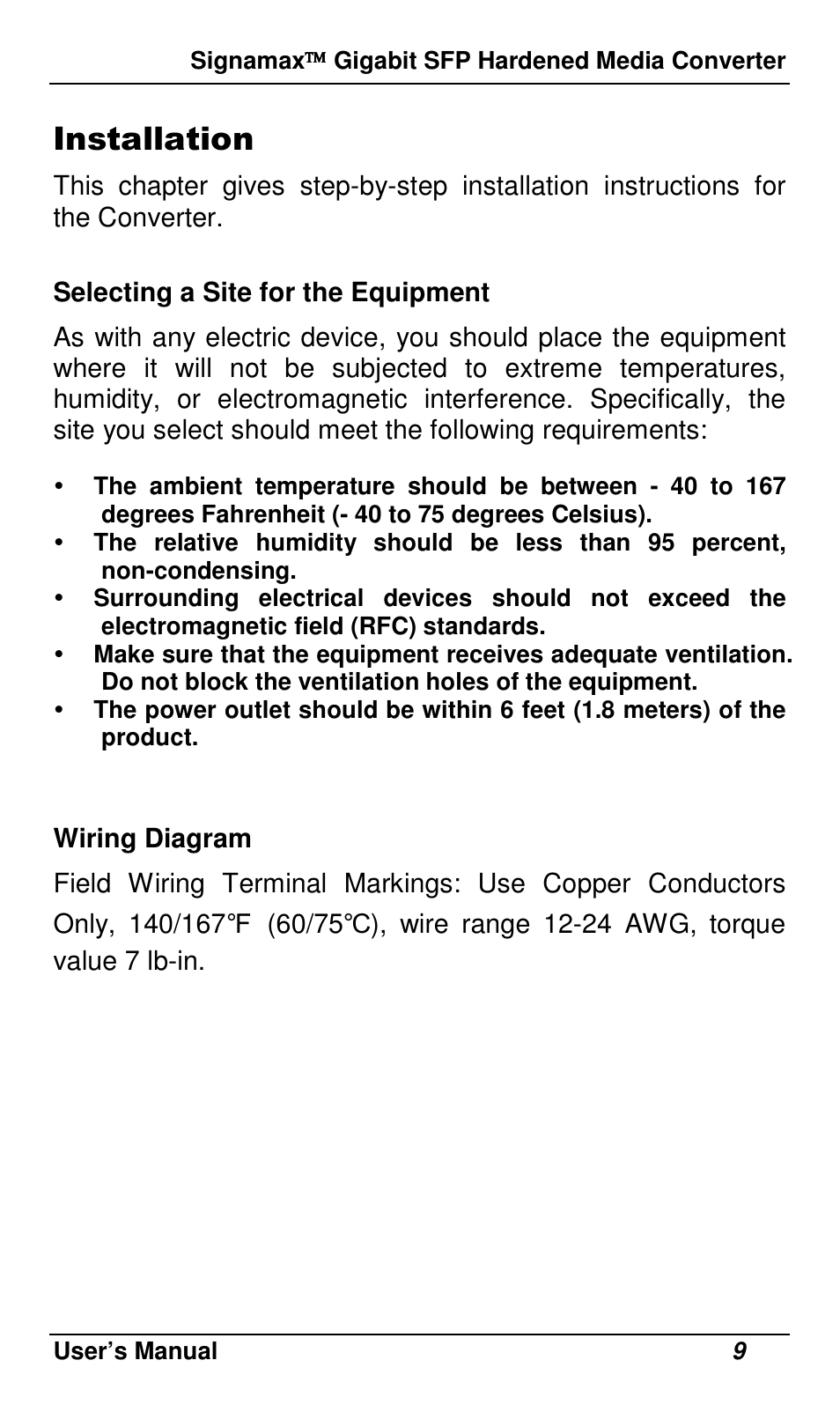 Installation | Signamax 10/100/1000 to Gigabit SFP DIN Rail Mount Industrial Media Converter User Manual | Page 12 / 19