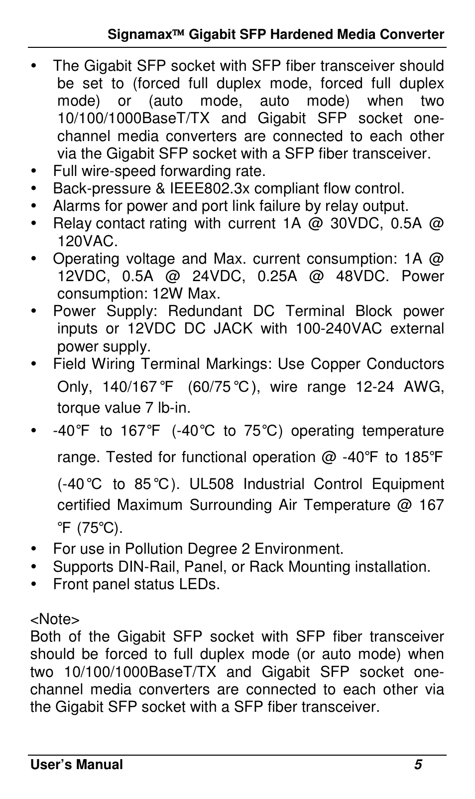 Signamax 10/100/1000 to Gigabit SFP DIN Rail Mount Industrial Media Converter User Manual | Page 8 / 19