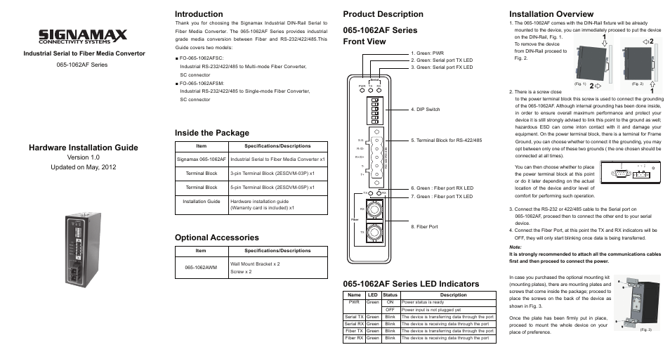 Signamax Serial Data to Fiber Компьютерные Аксессуары User Manual | 2 pages