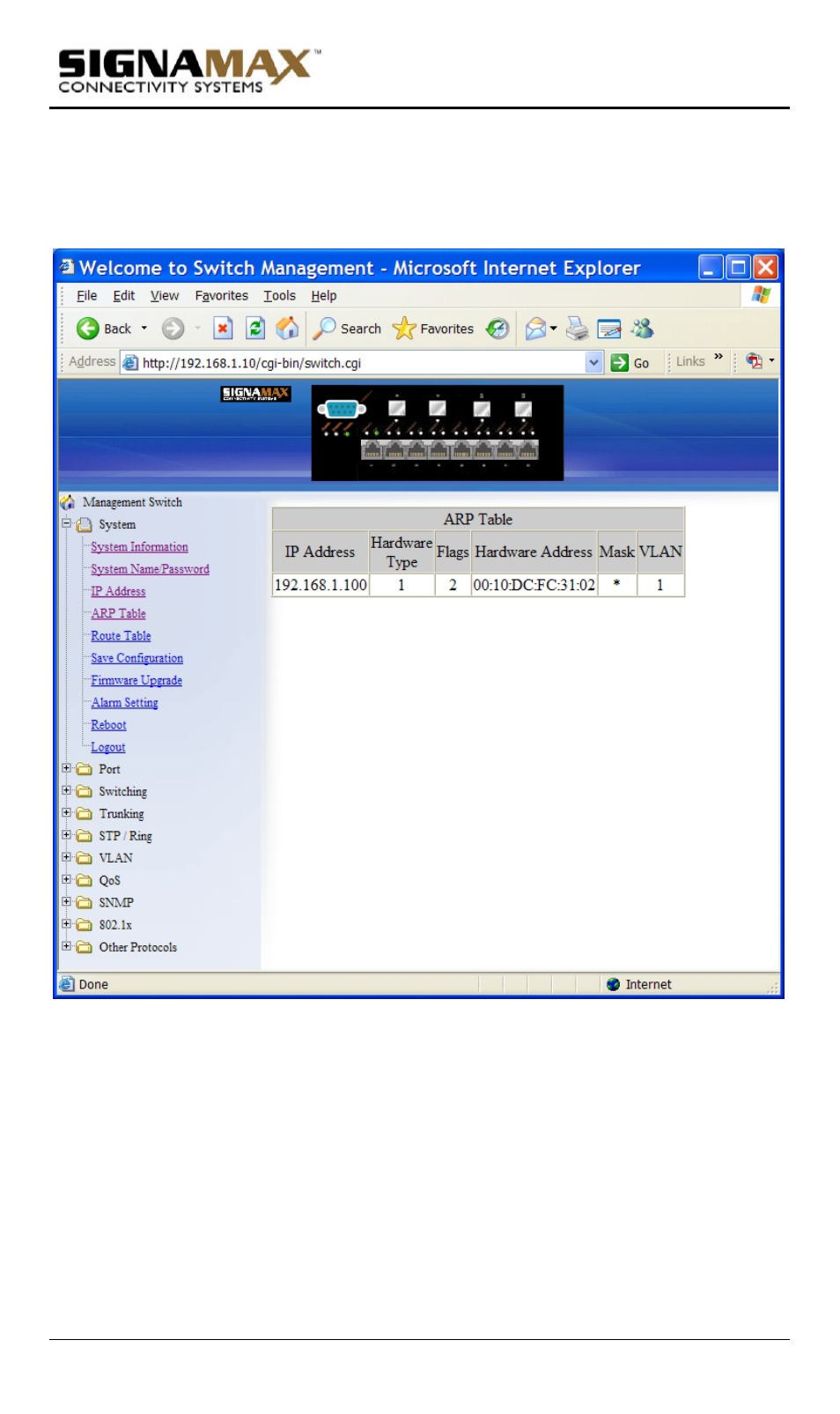 Arp table | Signamax Model -065-7700 User Manual | Page 42 / 199