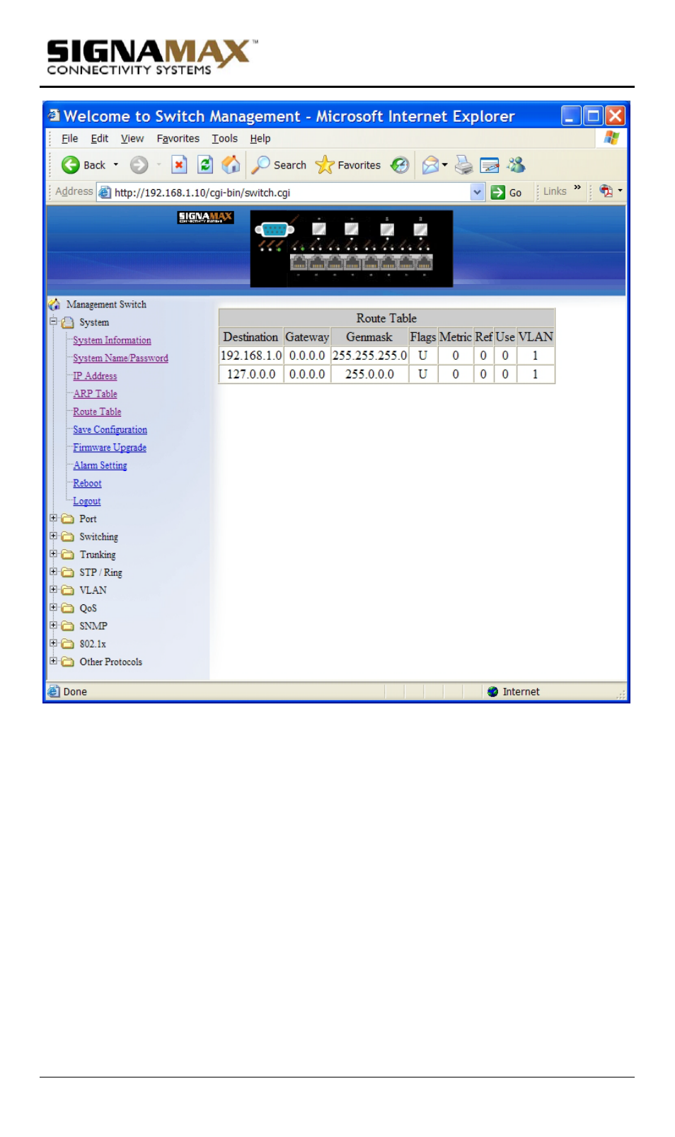Route table | Signamax Model -065-7700 User Manual | Page 43 / 199