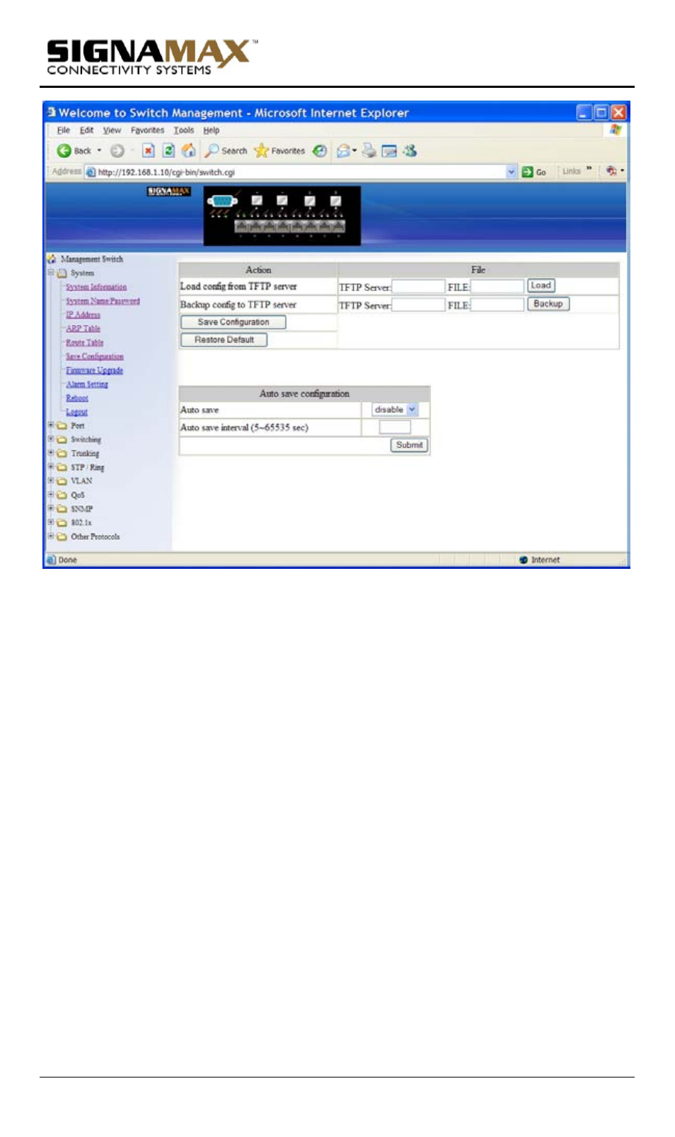 Save configuration | Signamax Model -065-7700 User Manual | Page 44 / 199
