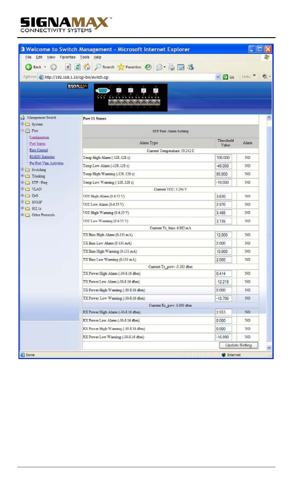 Port status | Signamax Model -065-7700 User Manual | Page 55 / 199
