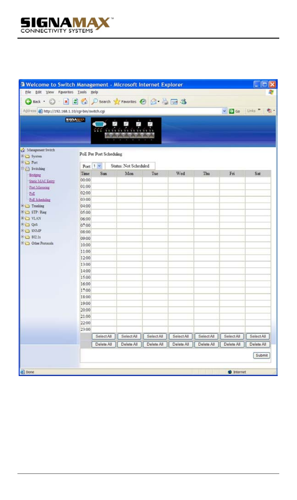 Poe scheduling | Signamax Model -065-7700 User Manual | Page 63 / 199