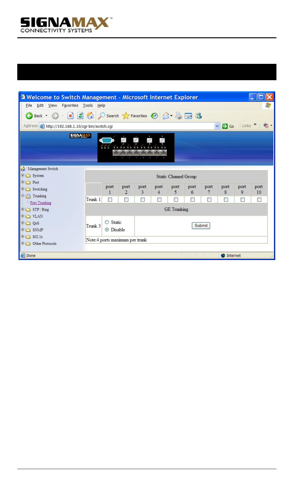 Trunking, Port trunking | Signamax Model -065-7700 User Manual | Page 65 / 199