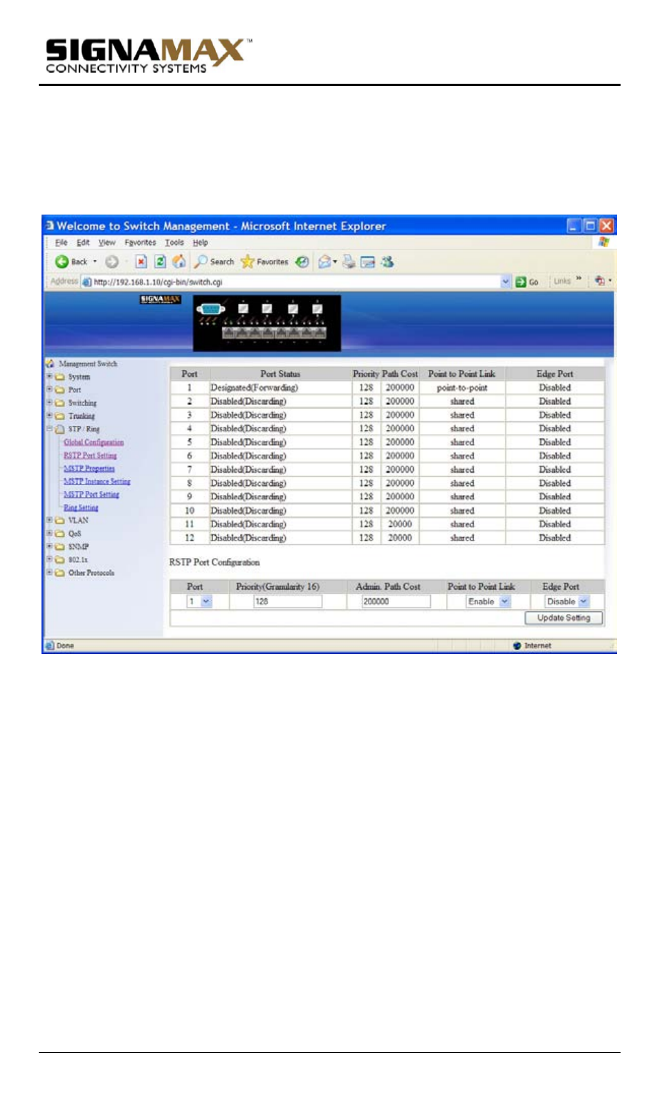 Rstp port setting | Signamax Model -065-7700 User Manual | Page 67 / 199