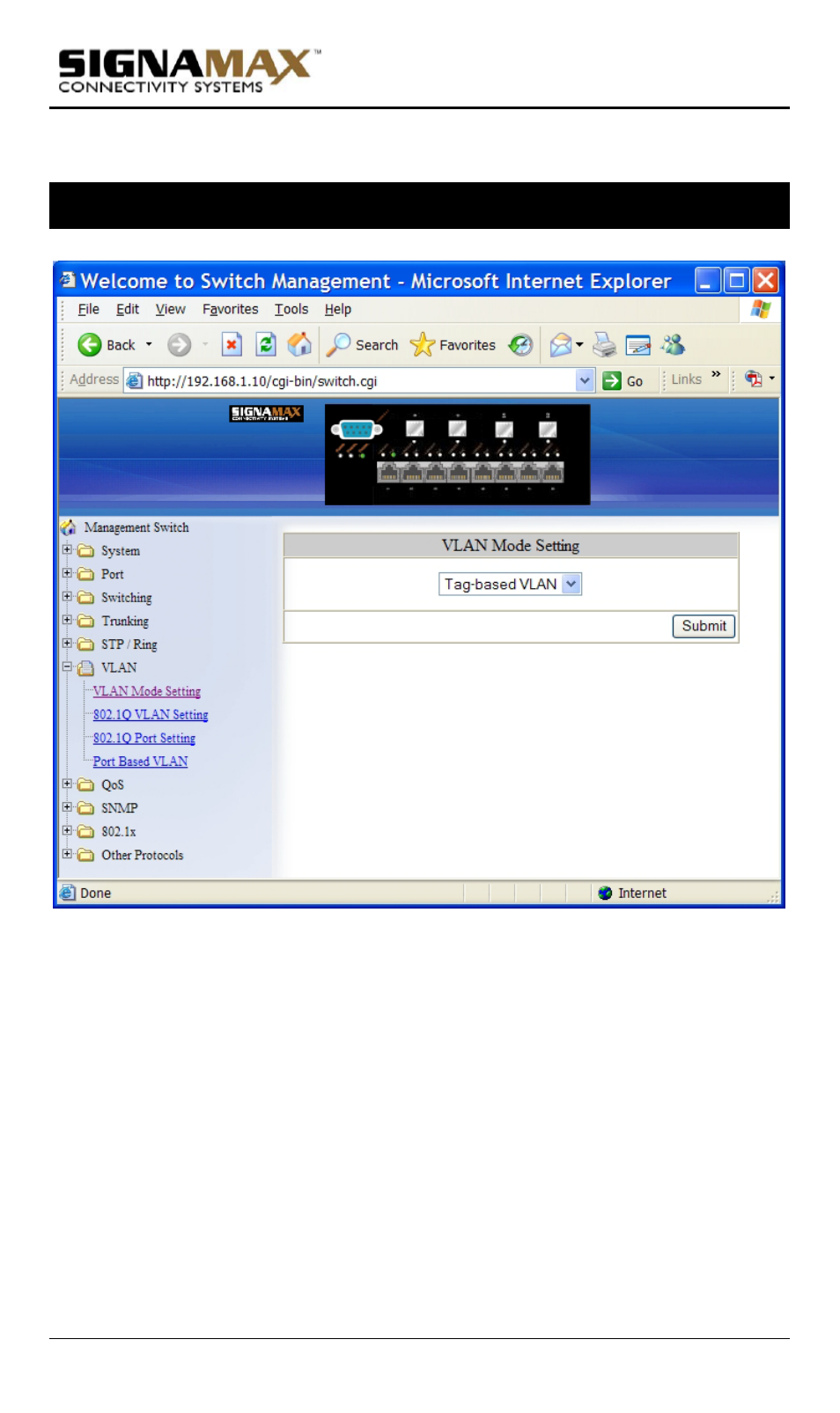 Vlan, Vlan mode setting | Signamax Model -065-7700 User Manual | Page 76 / 199