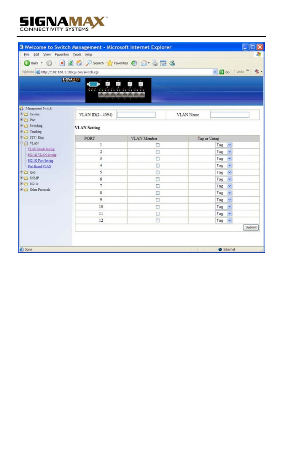 1q vlan setting | Signamax Model -065-7700 User Manual | Page 78 / 199