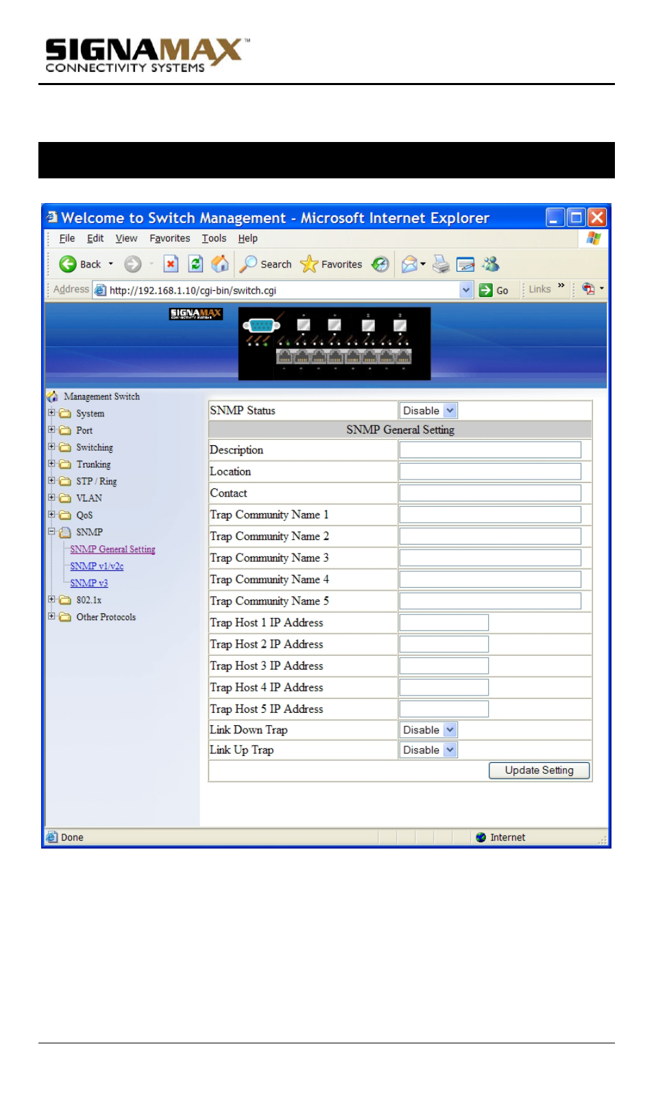 Snmp, Snmp general setting | Signamax Model -065-7700 User Manual | Page 86 / 199