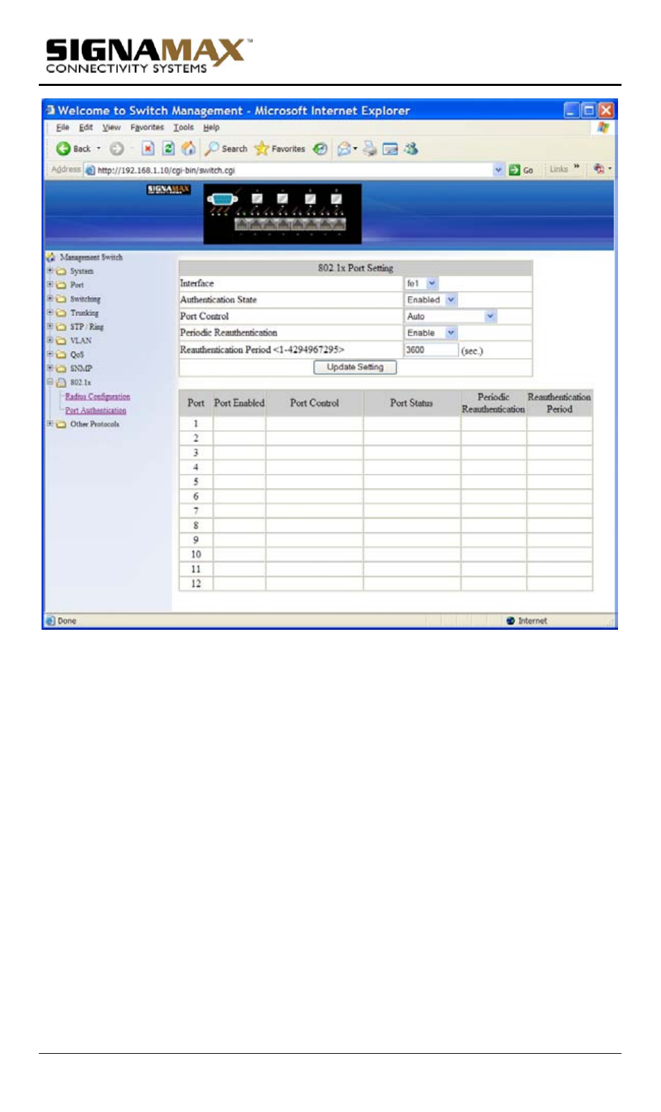 Port authentication | Signamax Model -065-7700 User Manual | Page 94 / 199