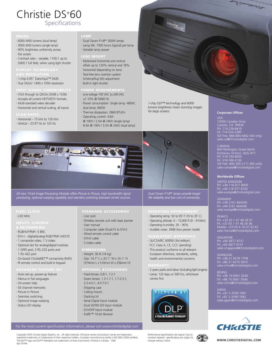 Christie ds, Specifications | Christie DS+60 User Manual | Page 2 / 2