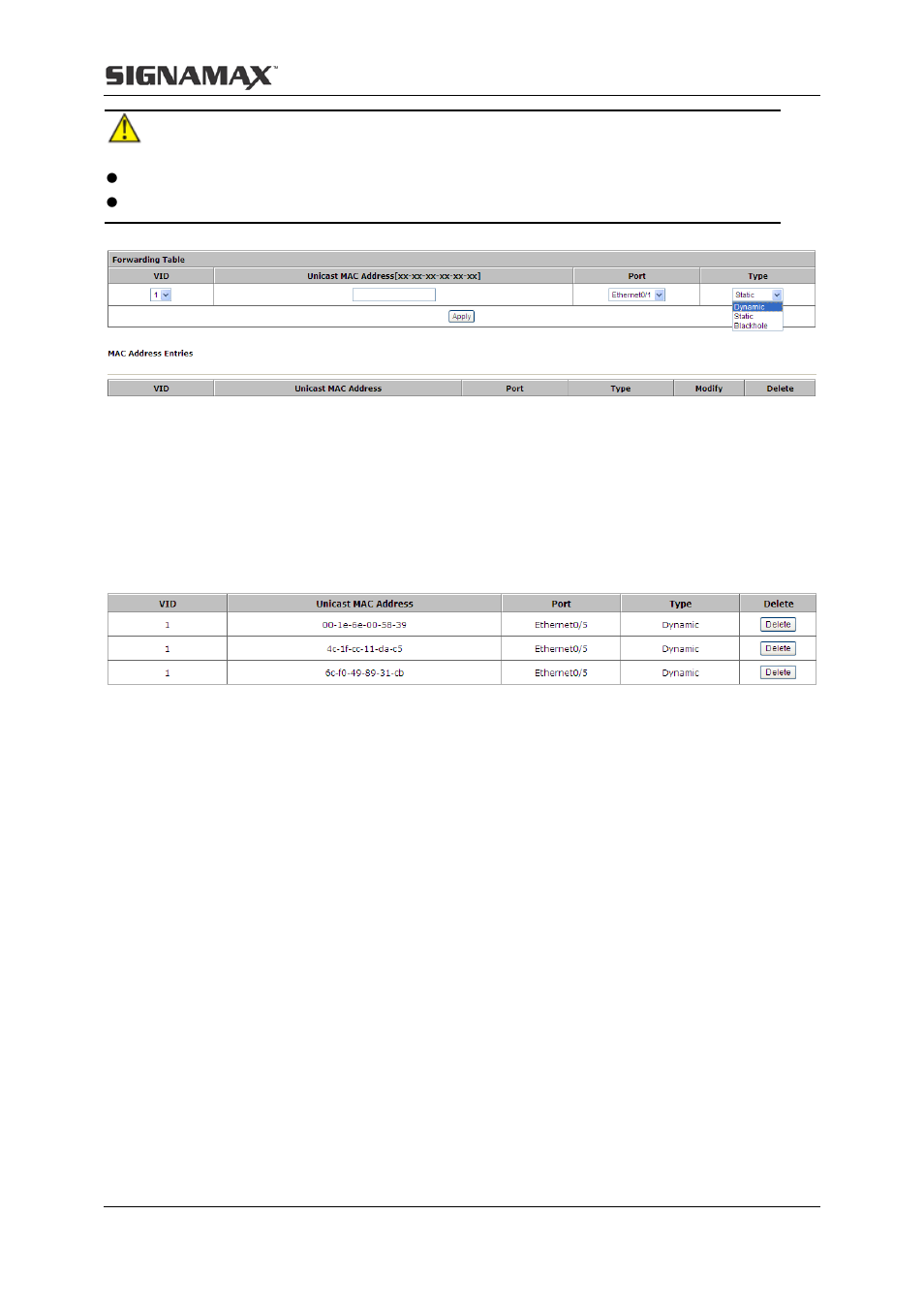 2 dynamic unicast mac, 2 multicast mac address | Signamax Managed Hardened PoE Industrial DIN-rail Mount Switch User Manual | Page 35 / 89