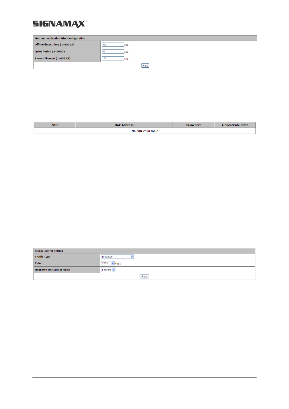 3 authentication information, 4 storm control | Signamax Managed Hardened PoE Industrial DIN-rail Mount Switch User Manual | Page 47 / 89