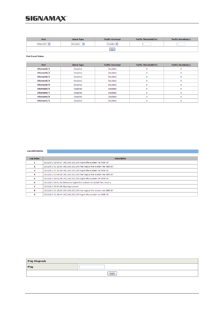 6 system log, 7 ping diagnosis | Signamax Managed Hardened PoE Industrial DIN-rail Mount Switch User Manual | Page 83 / 89