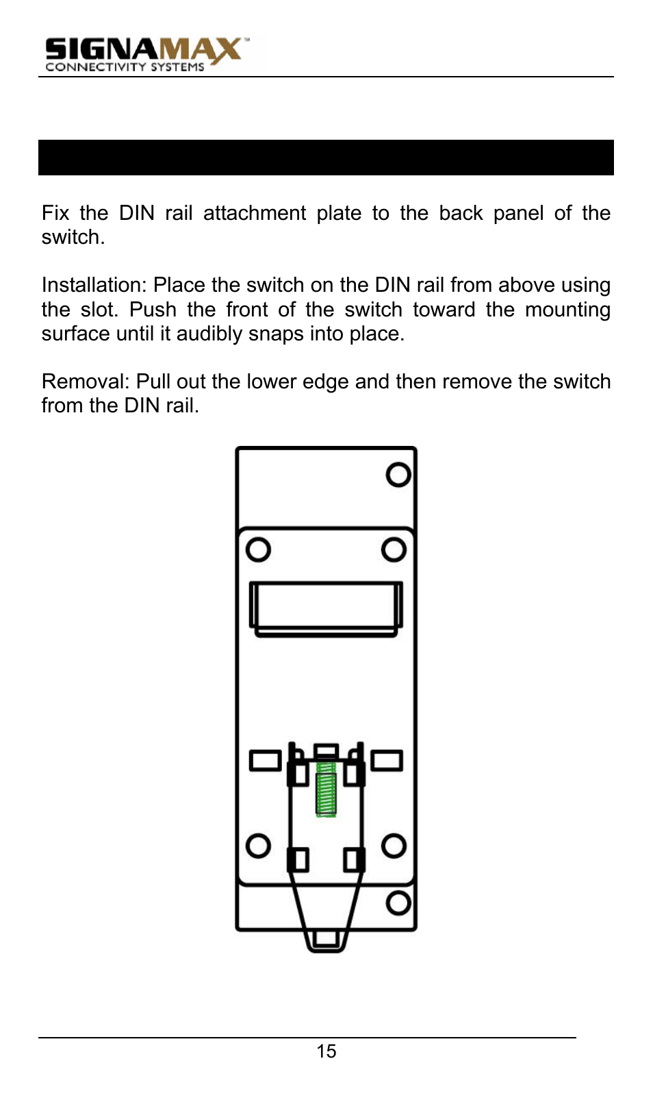 Din rail mounting, Ounting | Signamax 10/100 Industrial DIN-rail Mount Unmanaged Switches User Manual | Page 15 / 23