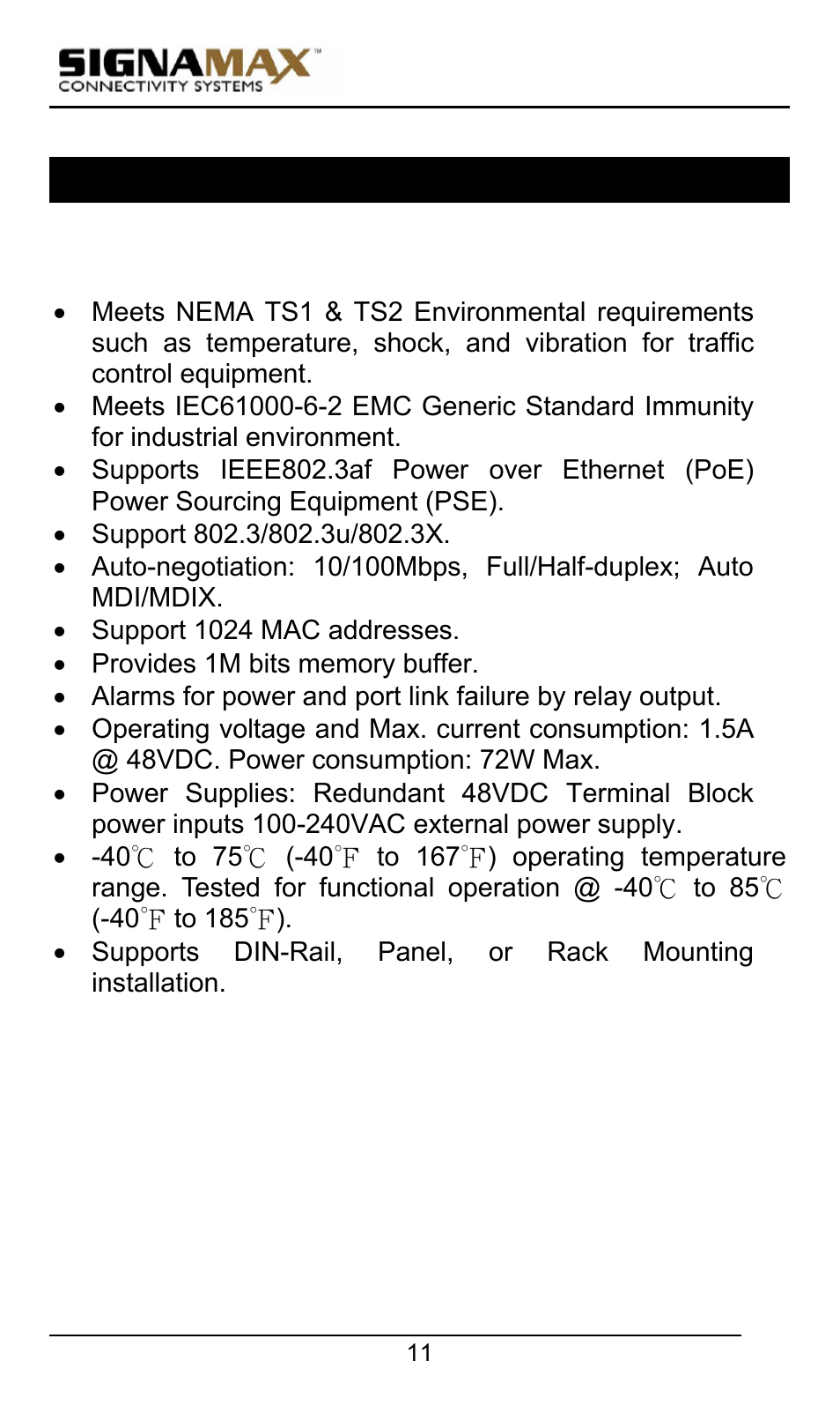 Product highlights | Signamax 10/100 Industrial DIN-rail Mount Power over Ethernet Unmanaged Switches User Manual | Page 11 / 22