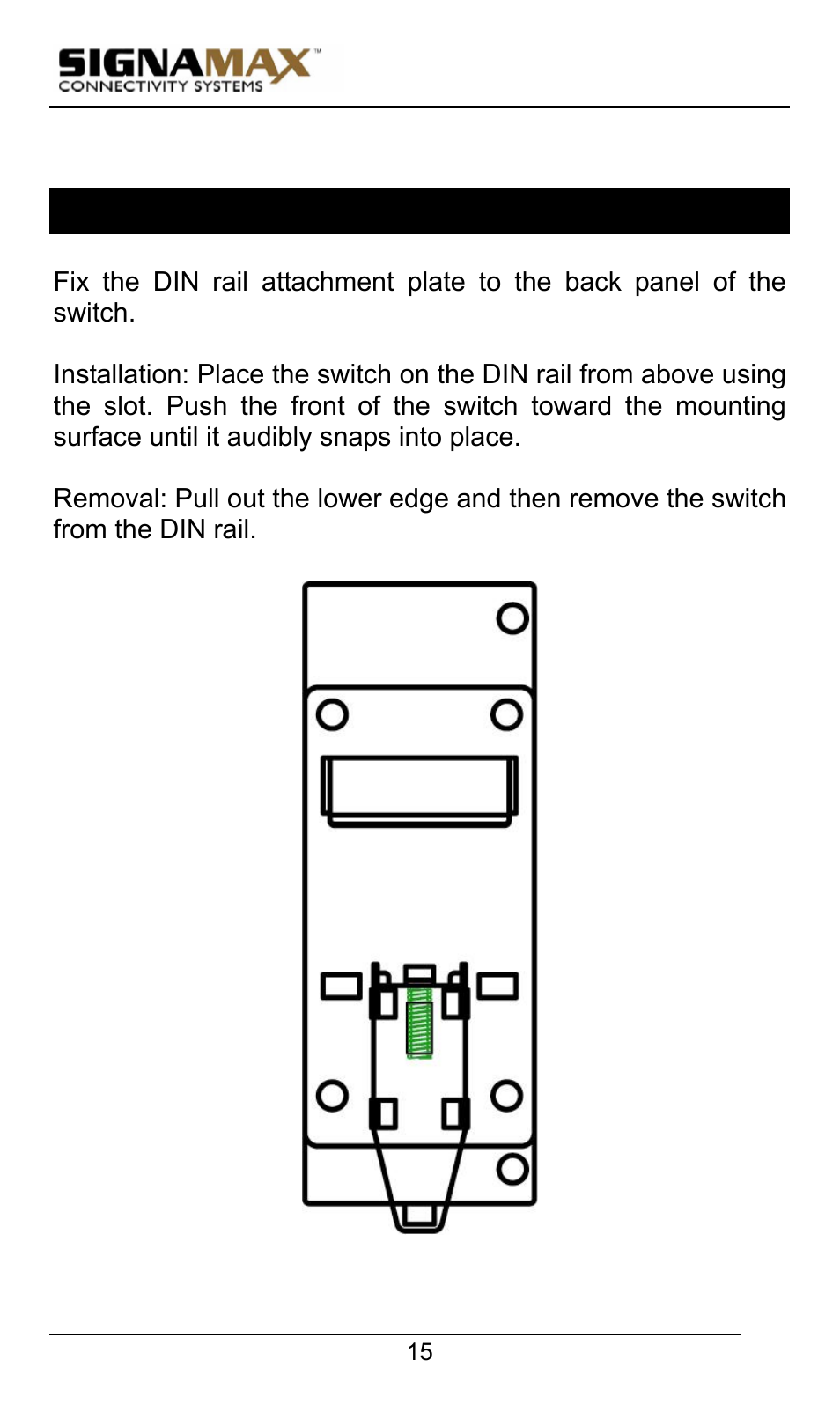 Din rail mounting | Signamax 10/100 Industrial DIN-rail Mount Power over Ethernet Unmanaged Switches User Manual | Page 15 / 22